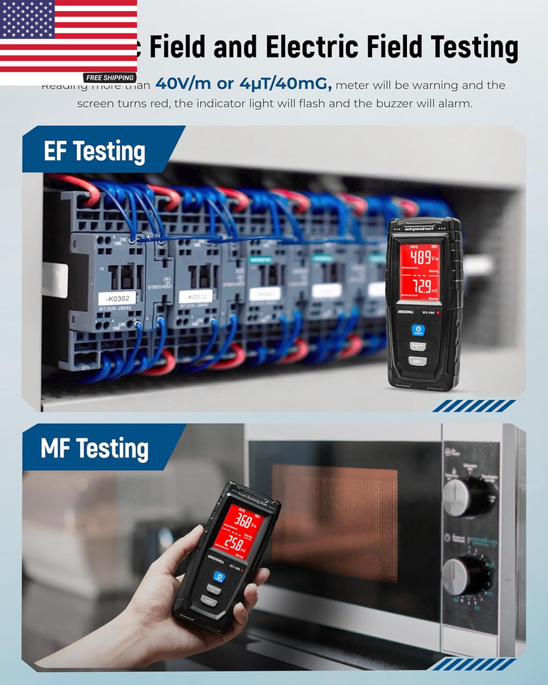 EMF Meter, Detects Electric and Magnetic Fields, Handheld Digital EMF Detector w
