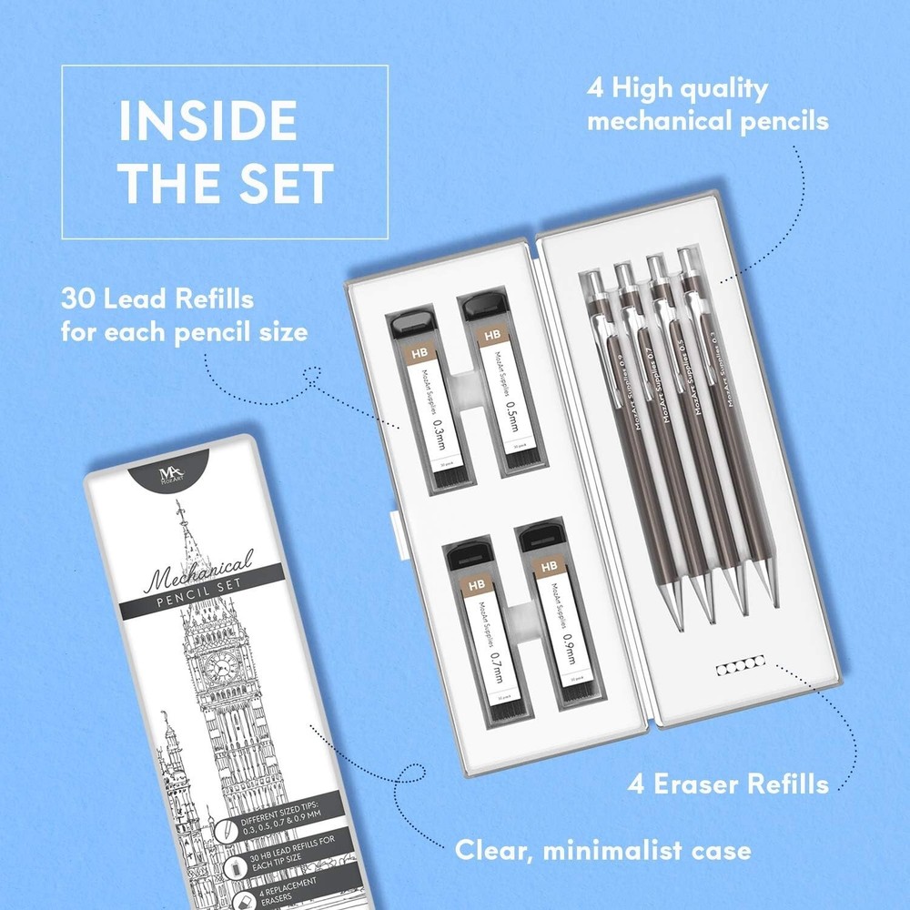 Comprehensive 4-Sized Mechanical Pencil Set with Case - Ideal for Art & Drafting