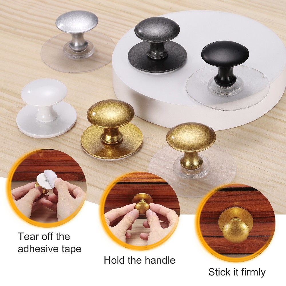 4 Pack Adhesive Cabinet Knobs, Round Stick on Drawer Knobs, Gold/Clear