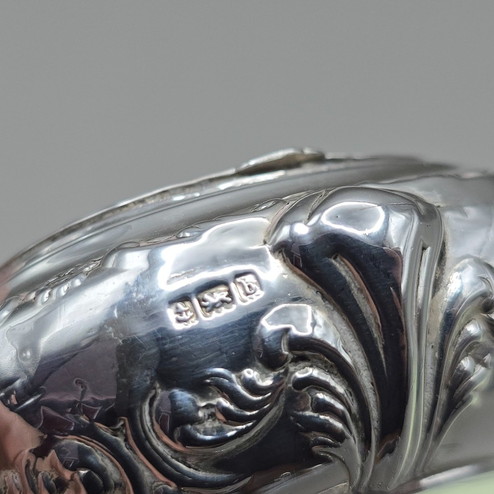 Antique Solid Silver Snuff/Pill Box Birmingham 1901 Gilt Interior Rococo Design