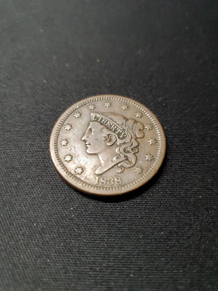 1838 US LARGE CENT Coronet Head VF