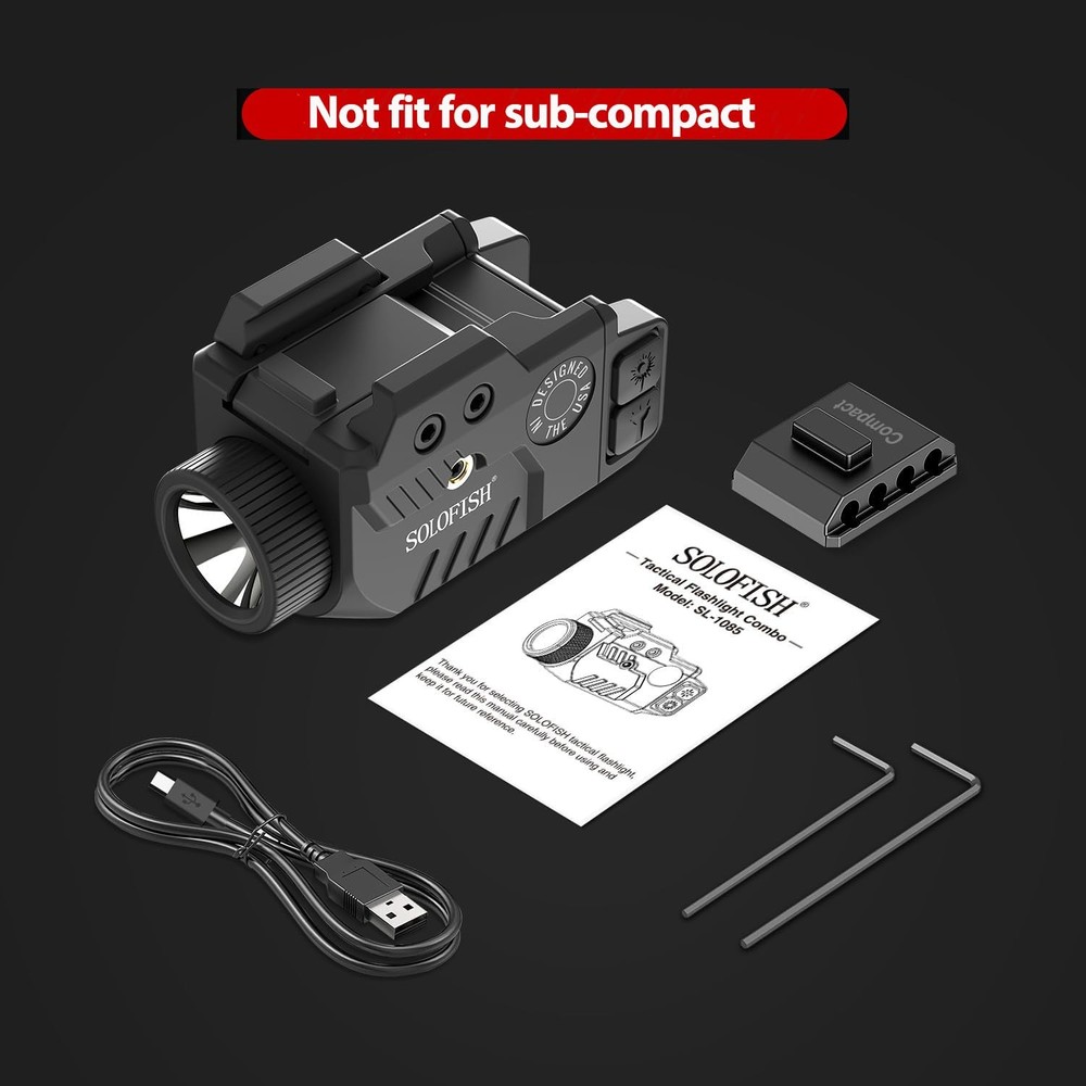Solofish 800lm Adjustable Pistol Light Laser Red Combo
