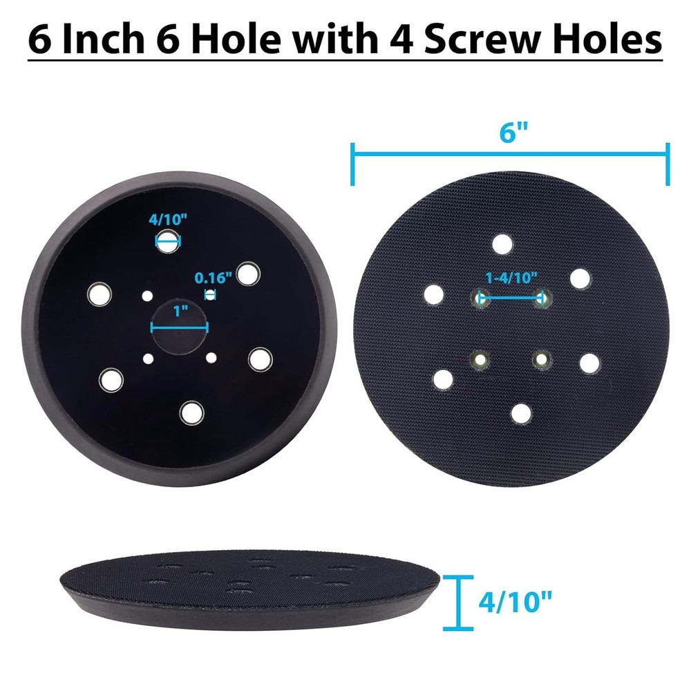 6 Inch 6 Holes Replacement Sander Pads Hook and Loop, 6" Sanding Pad for Ridgid