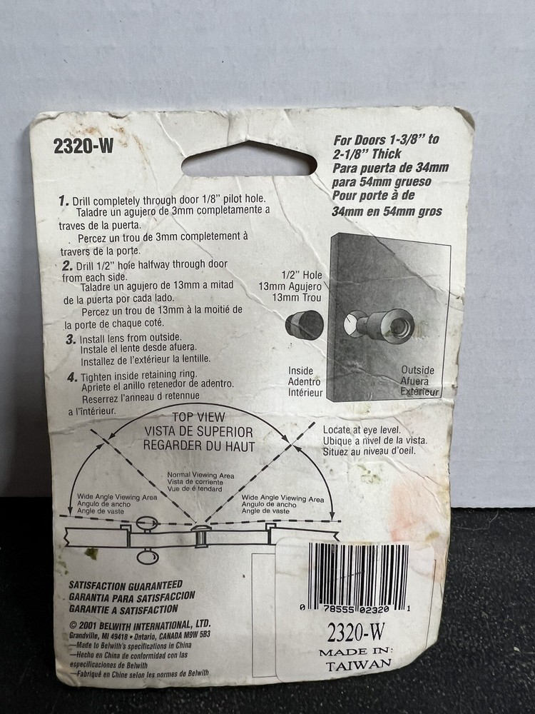 First Watch Solid Brass Wide Angle Door Viewer 2320-W NEW