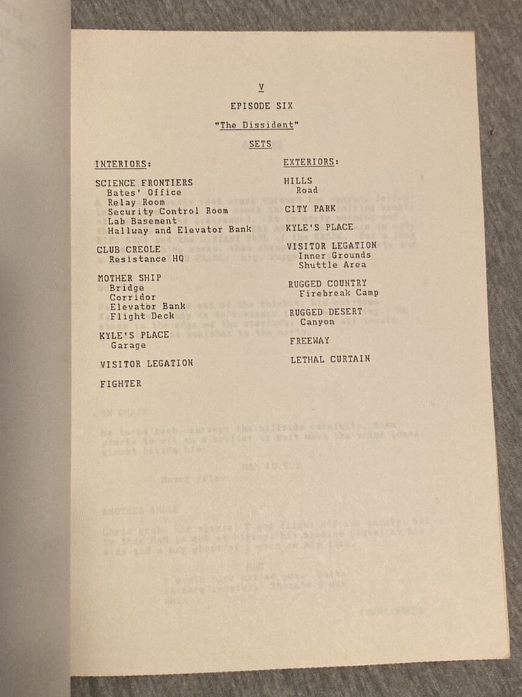 V Sci Fi 1984 TV Series Script Episode THE DISSIDENT ~ROBERT ENGLUND