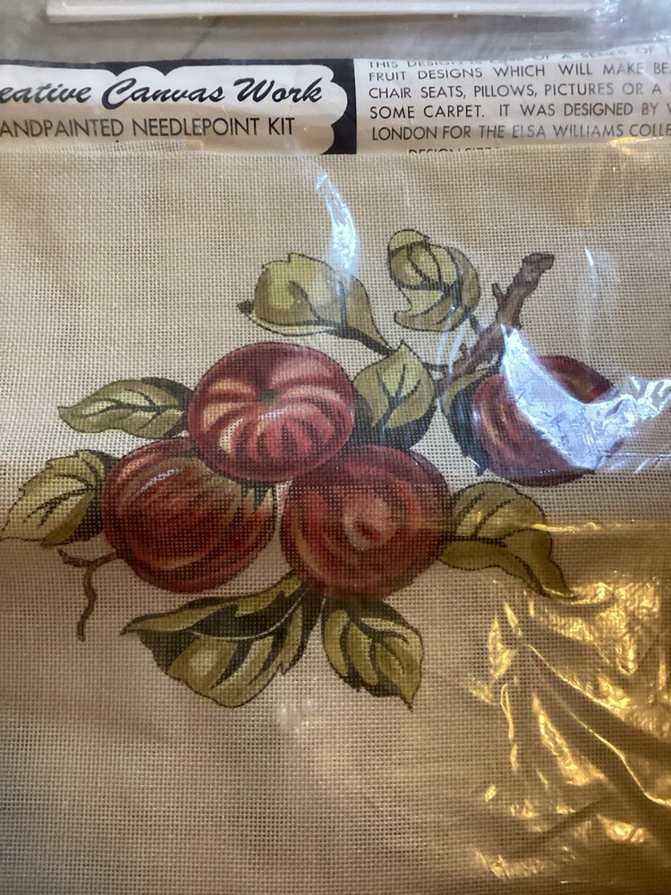 Elsa Williams Handpainted Needlepoint Kit With Thread Apples Never Used