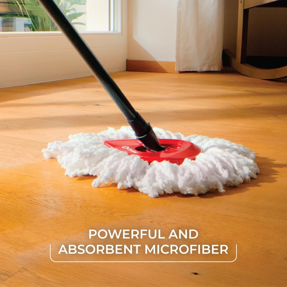 O-Cedar EasyWring Microfiber Spin Mop, Bucket Floor Cleaning System, Red, Gray