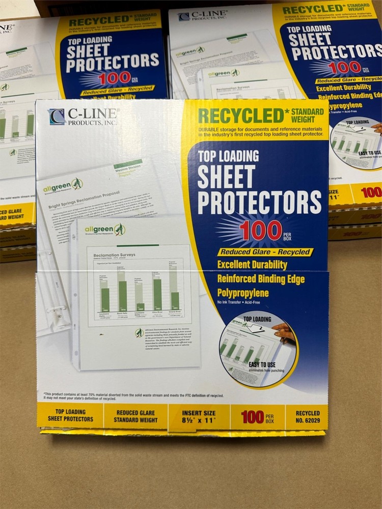 500x Pack Lot C-line Products CLI62029 Sheet Protector 8x11" Recycled Polypropyl