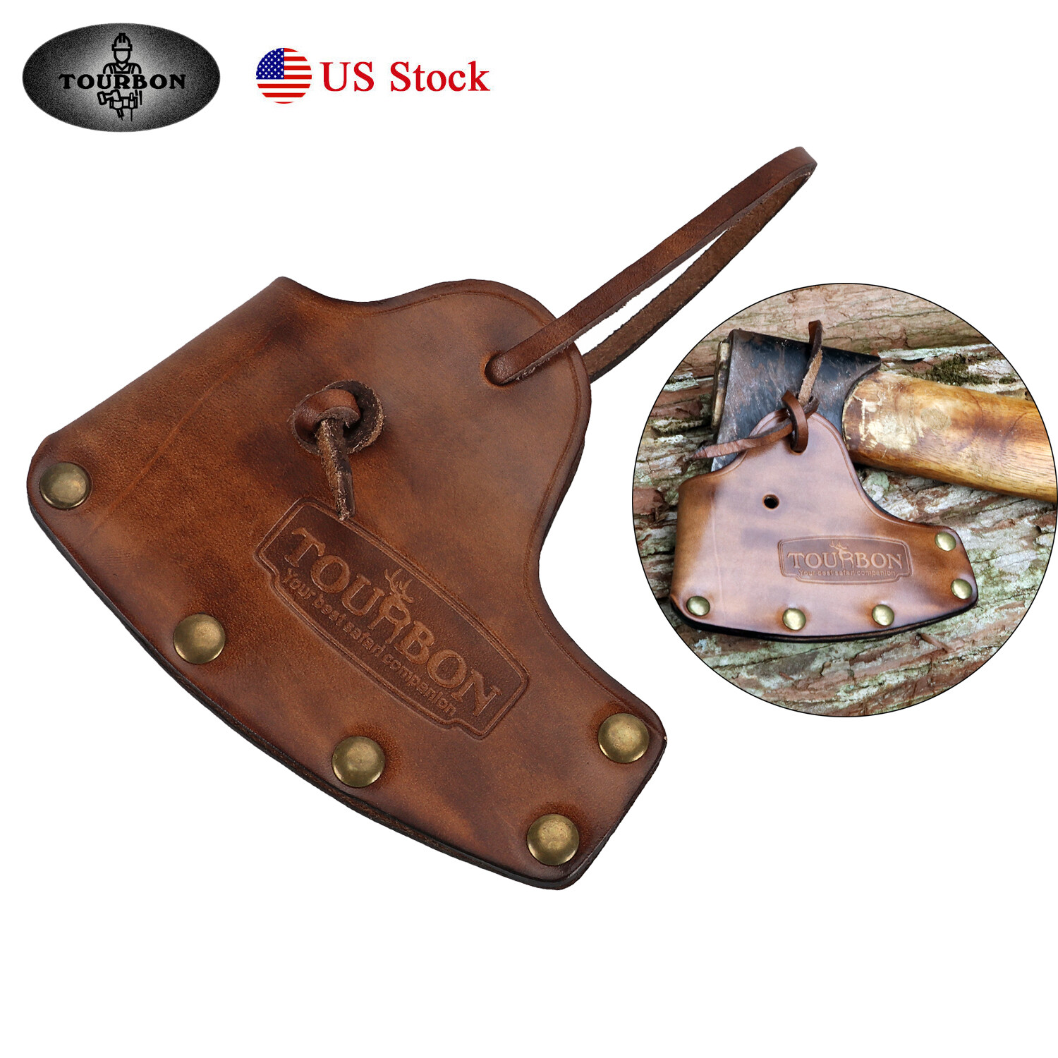 Tourbon Leather Camping Axe Holder Hatchet Lanyard Blade Mask Sheath Head Cover