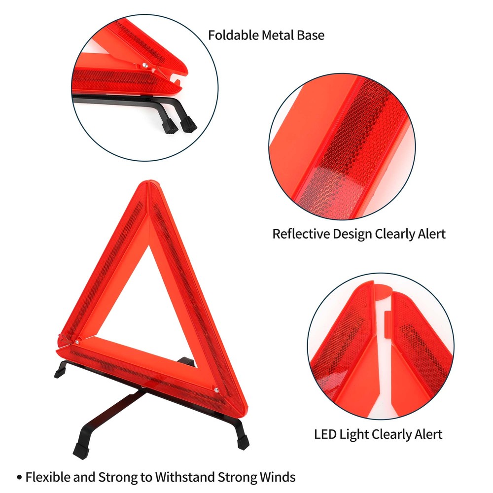 Car Safety Warning Triangle with Storage Case LED Reflective Triangle 1 Pcs