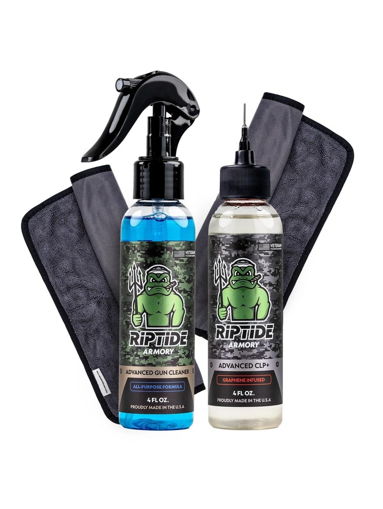 Riptide Armory Advanced Gun Cleaner & CLP+ Graphene 2 Step Kit - Towel Combo