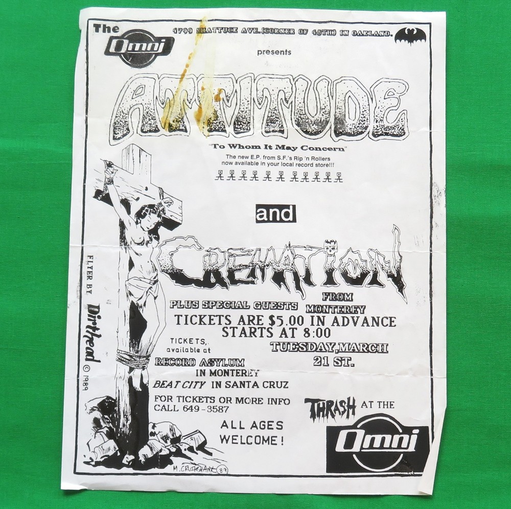 Attitude Show Flyer 1989 Bay Area Crossover Thrash Metal The Omni Adjustment