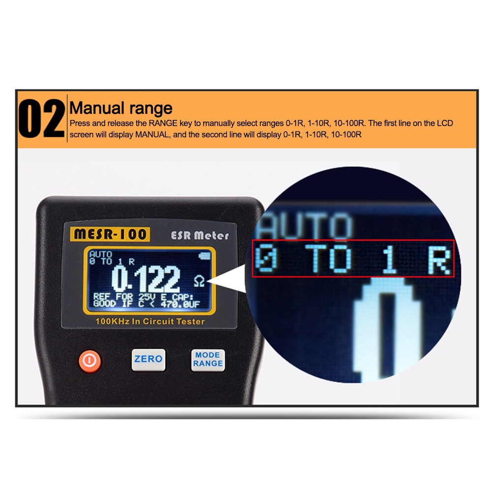 MESR-100 ESR Capacitance Ohm Meter Capacitance Internal Resistance Circuit Test
