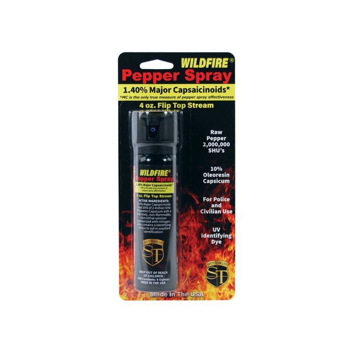 Wildfire® 1.4% MC 4oz Pepper Spray with Flip Top Stream Lid