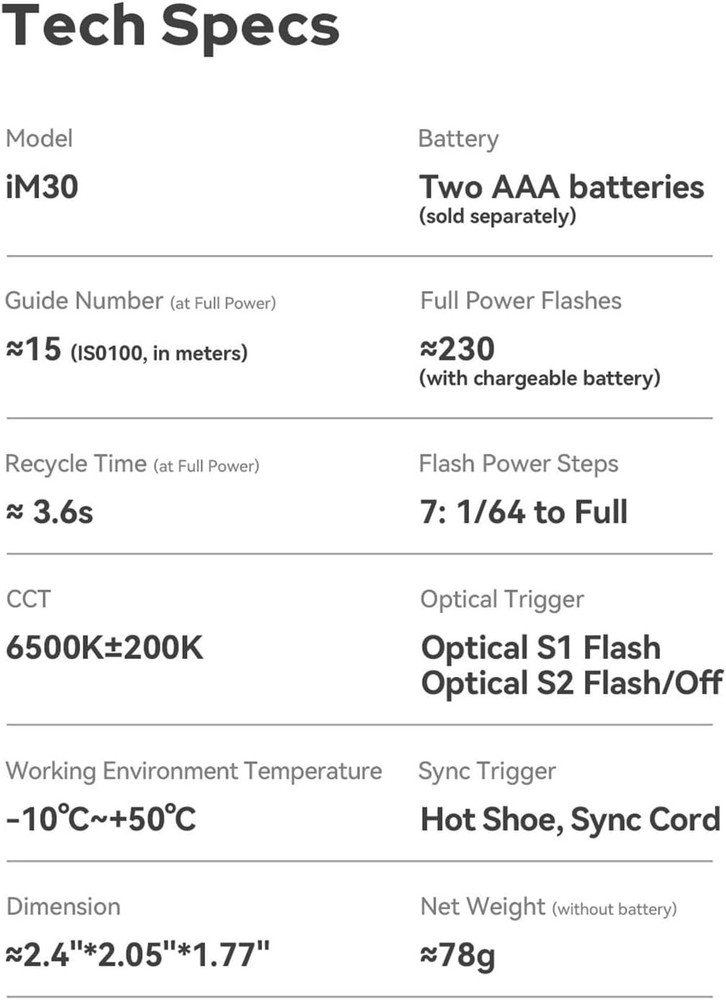 Portable iM30 Mini Flash with Diffuser for Enhanced Photography - GN15 Speedlite