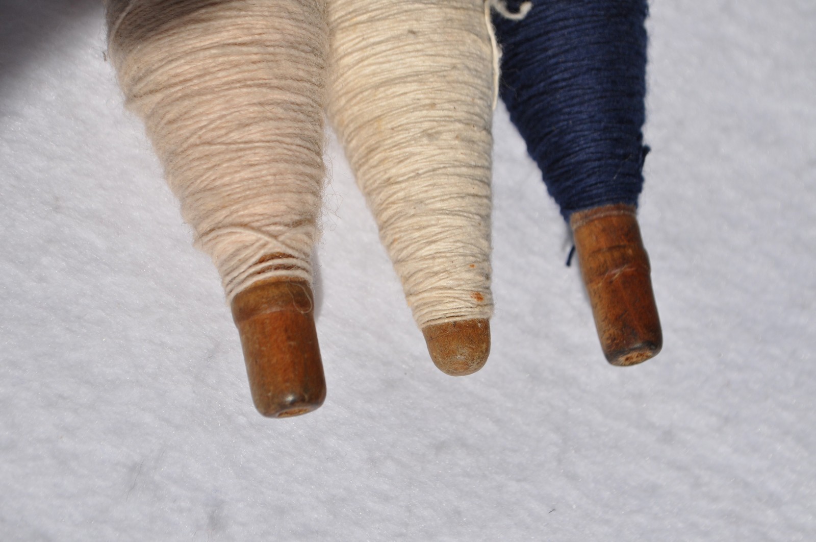 Three (3) Antique/VTG. Industrial Wood Sewing Bobbins/Quills/Spindles/Spools