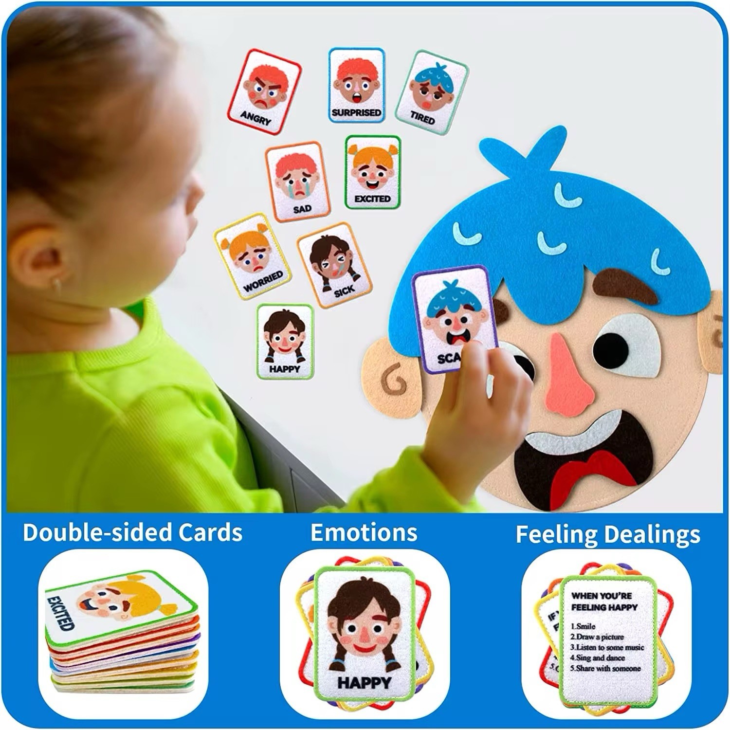 Kids Felt Face Emotions Toy Educational Learning Activity for Toddlers Preschool