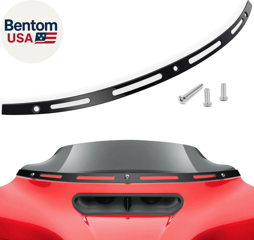 Slotted Polished Windshield Trim Batwing Windshield Trim Black Compatible for Ha