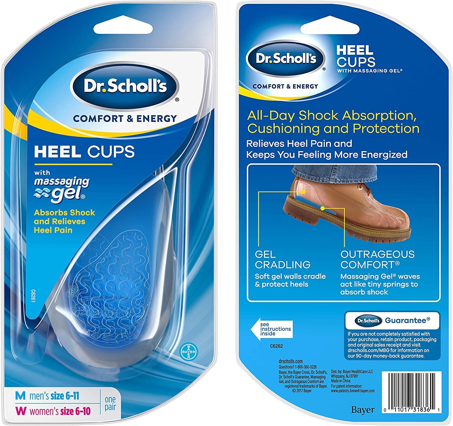Dr. Scholl's HEEL CUPS with Massaging Gel (One Size) Heel Protection