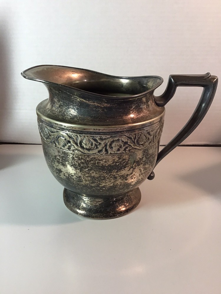 Vintage Nickel Silver Plated 7” Serving Pitcher  428-75. Ice Lip