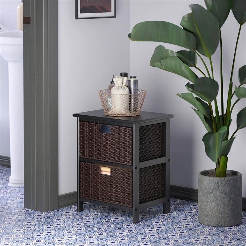 Winsome Omaha Storage Rack with 2 Foldable Baskets in Black