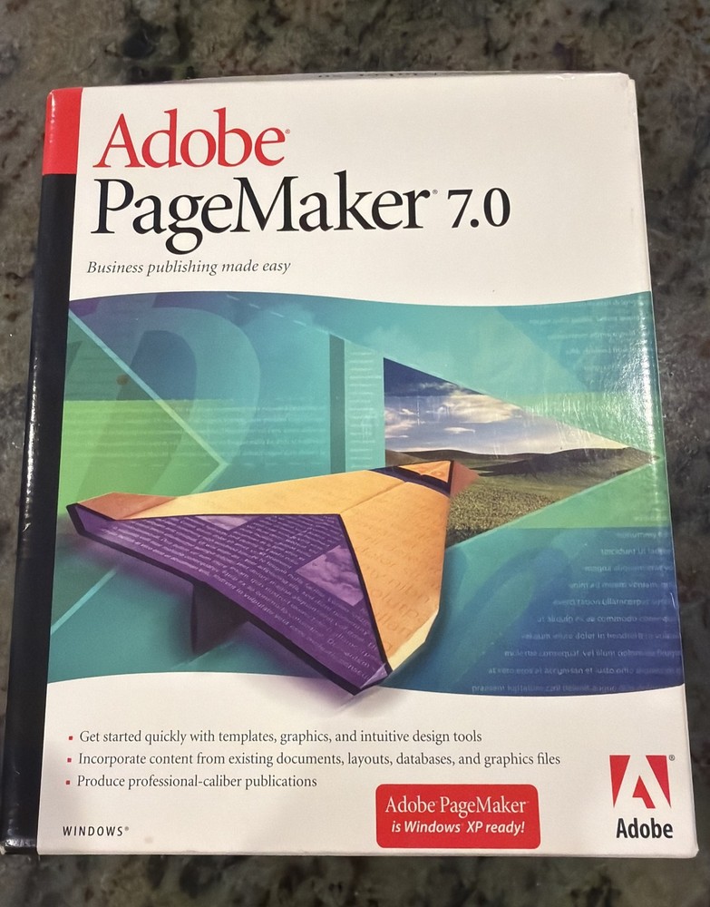 Adobe PageMaker 7.0 for Windows 2 Disc Set with Serial Numbers; Original Box