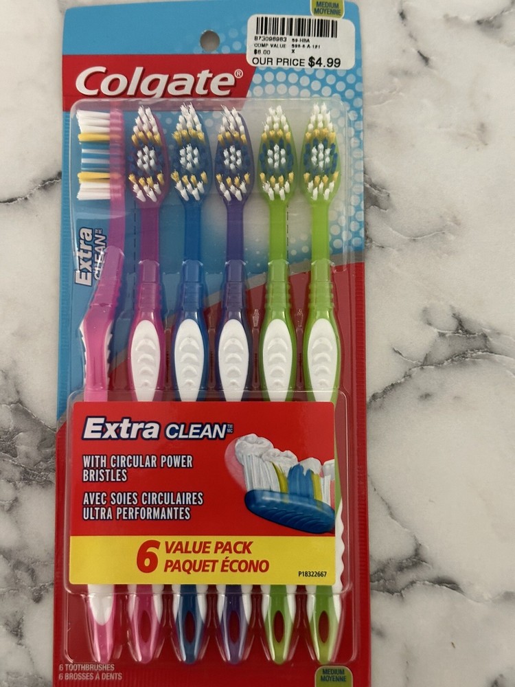 Toothbrushes Medium Colgate Extra Clean Circular Bristles 6 Count - New & Sealed