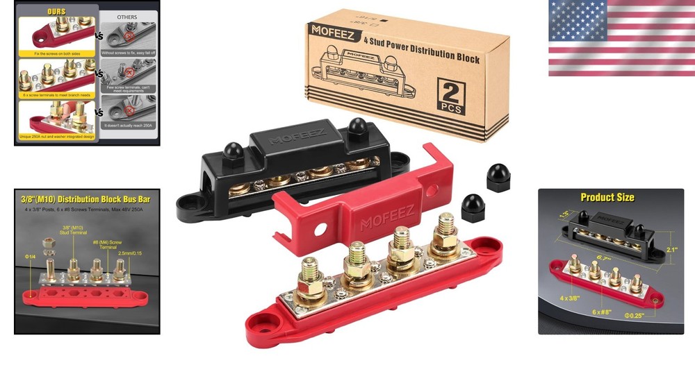 Power Distribution Block Bus Bar, 4x3/8" Posts