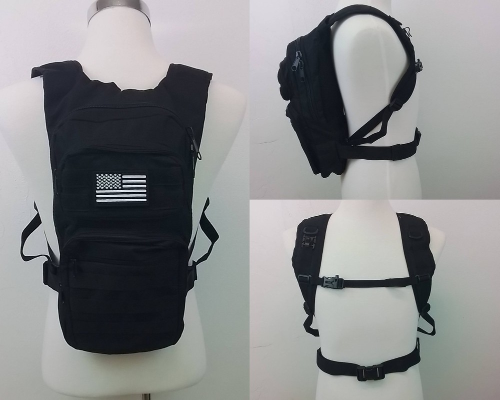 Outdoor Military Tactical Backpack Black w/ Patch #J3416