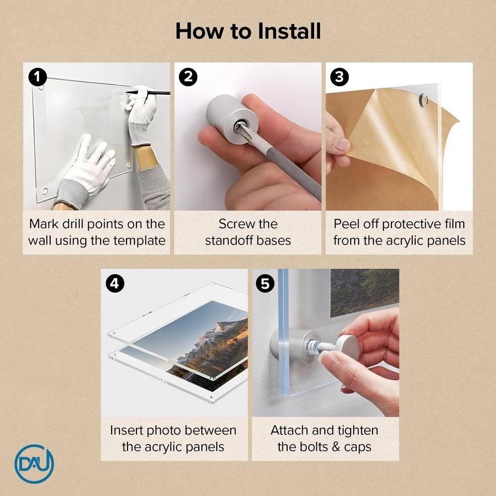 Acrylic Floating Frames Gold Standoffs(single) 11" x 14" Clear Acrylic Frames...