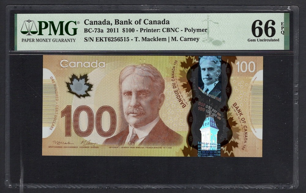 Canada 100 Dollars 2011 BC-73a Uncirculated Grade 66