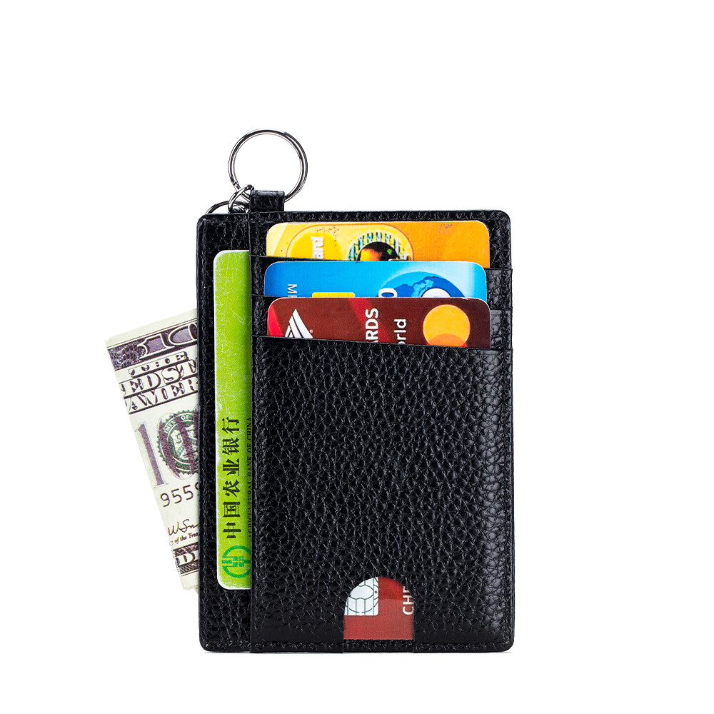 RFID Blocking Small Wallet Slim Card Holder Case Wallet with ID Window Key Ring