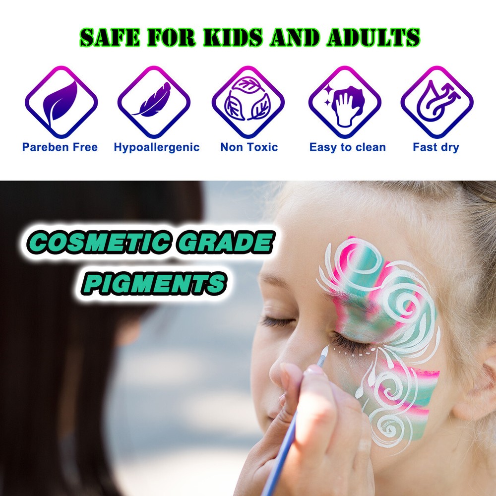 Bowitzki Professional Split Cake Face Paint Kit with Sponges Stencils Brush Kit
