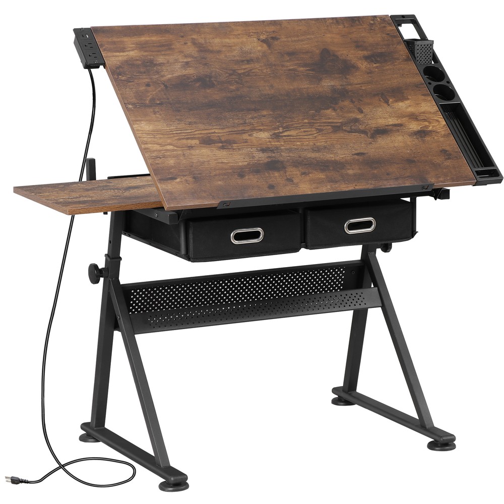 Drafting Desk Drawing Table Adjustable with Stool Arts & Crafts Charging Station