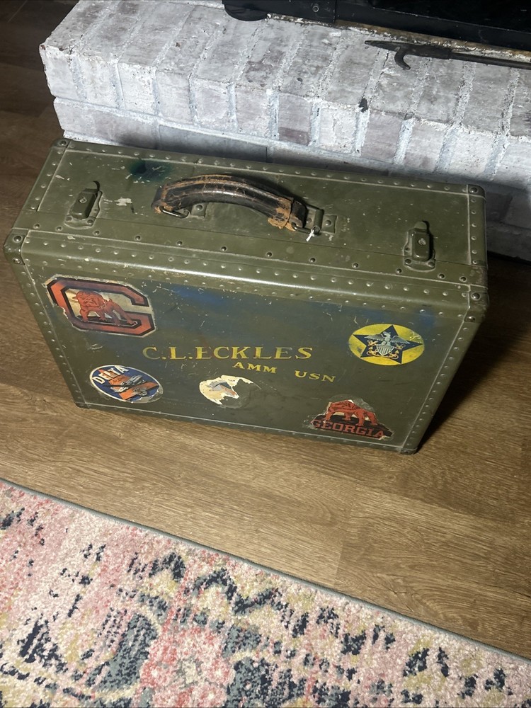 WW2 Avaiators Military Suitcase Markings Named Navy Delta UGA Eastern Deco Cool