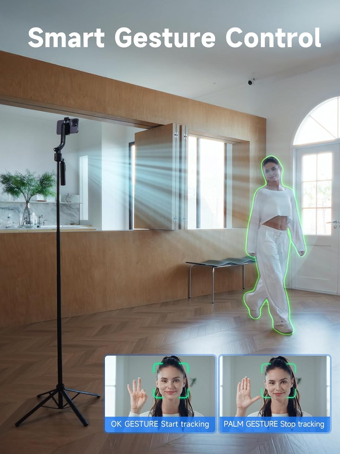 64'' Selfie Stick Auto Face Tracking Tripod 360° Rotation with Remote Control