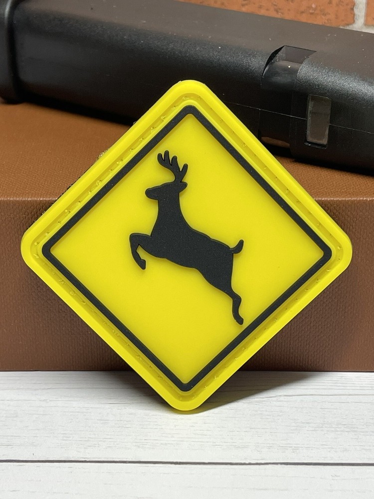 Deer Crossing Sign PVC Patch, Morale Deer Tactical Rubber Patch, Gun Patch