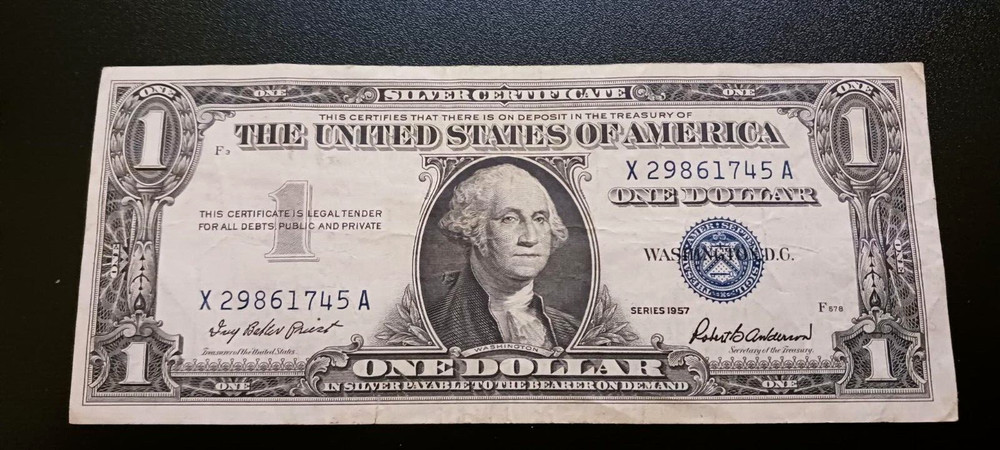 1957 ERROR $1 Silver Certificate Serial Number Error & Misaligned Miscut Error