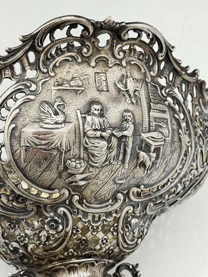 Pair German 800 Silver FIGURAL COMPOTES 26 oz