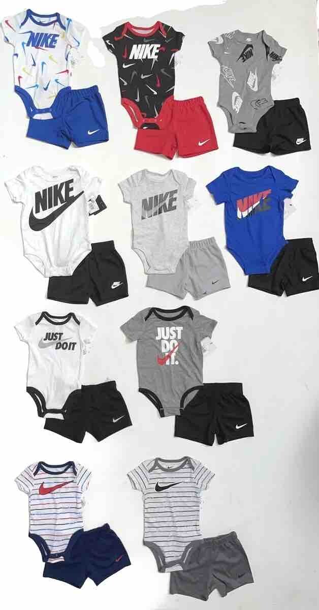 NIKE Baby Boys Bodysuit & Short Sets 3-PC w/Sneaker Baby Socks; 3M, 6M, 9M NWT
