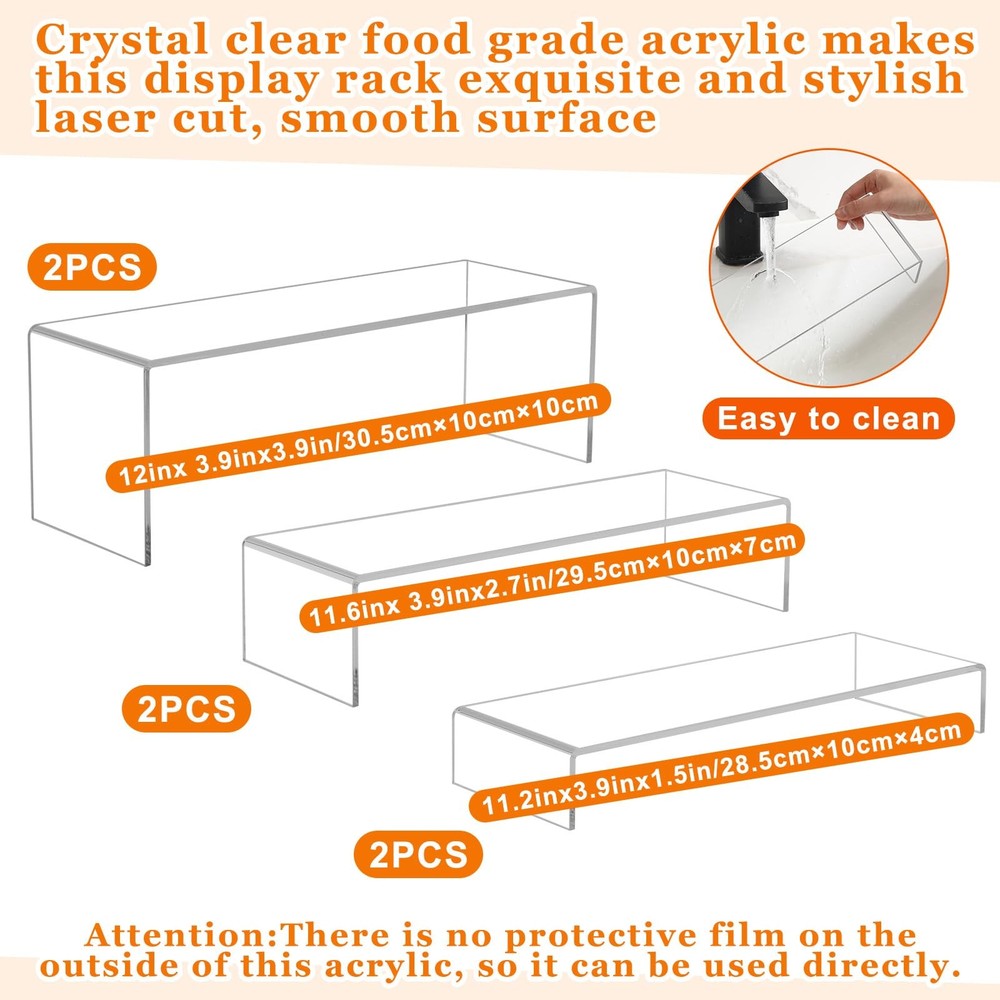 12 Pcs Acrylic China Display Stand Set Include 6 Clear Rectangular Acrylic Di...