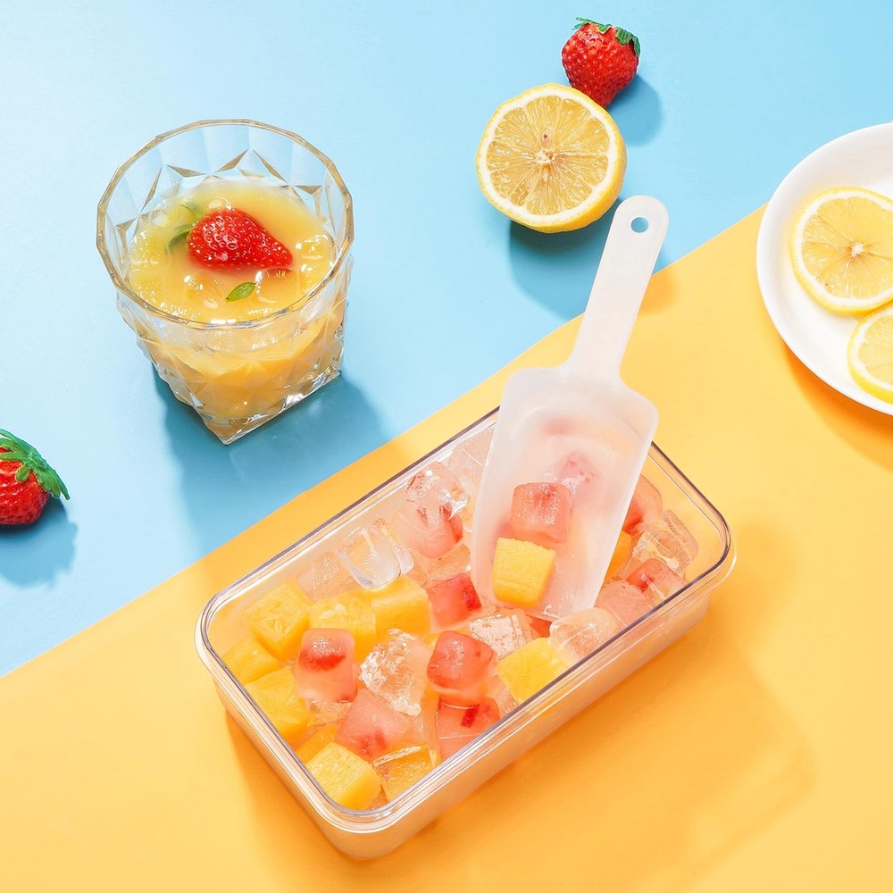 2PC Ice Cube Tray with Lid and Bin 56 Cubes BPA Free Easy Release Stackable
