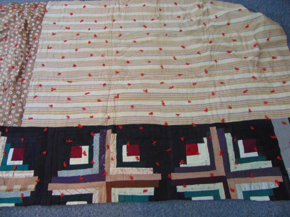 1900s Quilt-LOG CABIN Pattern-52x83-Wool-Pattern in a Pattern Type-HANDSOME-SALE