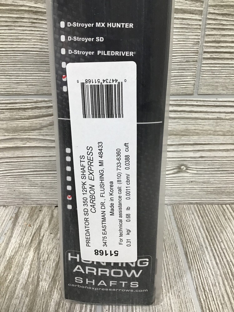 Carbon Express Predator SD 350 DOZ SHAFTS W/Inserts