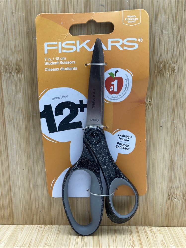 Fiskars 7" SoftGrip Student Glitter Scissors Black Glitter 1