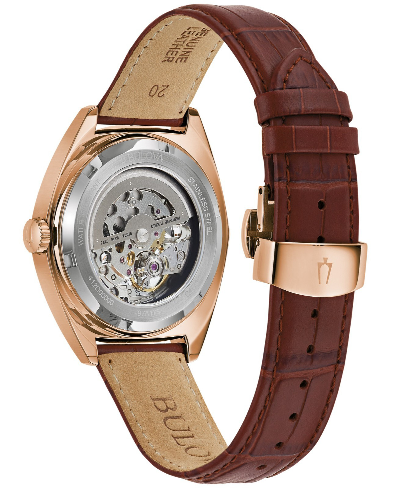 Bulova Men's Classic Automatic Full Skeleton Brown Leather Watch 41 MM 97A175