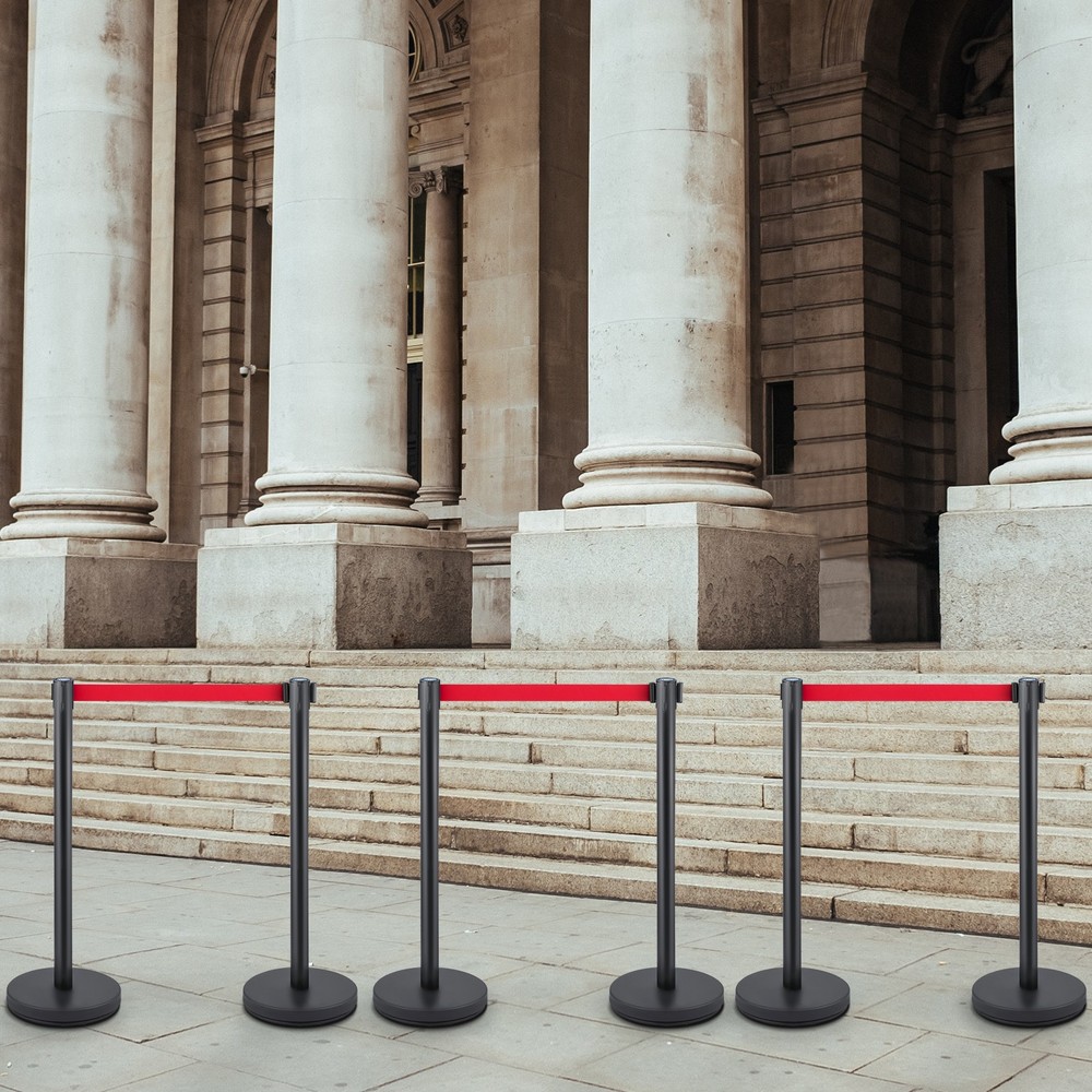 VEVOR 6 Pieces Crowd Control Stanchion Posts 6.6 ft/2 m Red Belt Queue Barrier