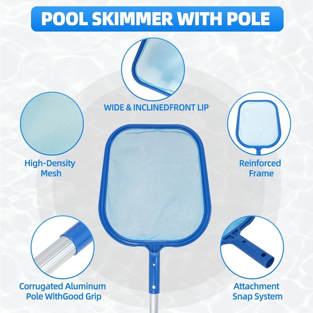 Large Pool Skimmer Net with Frame Fine Mesh Leaf Collector Telescopic Handle