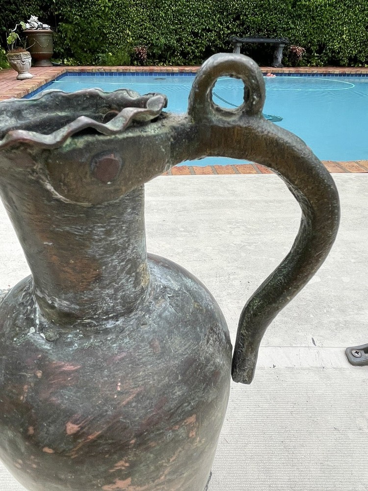 Antique Primitive Turkish? Copper and Bronze Handmade 10” Pitcher