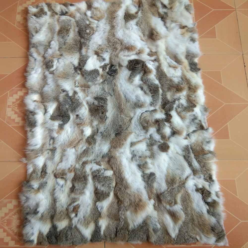 Real Rabbit Fur Throw Patchwork Blanket Winter Soft Warm Leather 43.3" X 21.6"